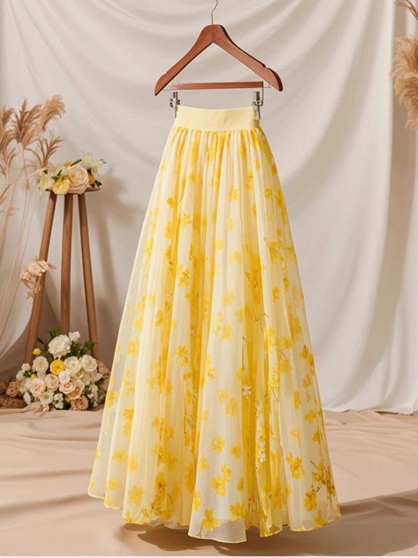 Midi Skirt Floral - تنورة صيفية 2026 بخصر مرتفع وقصة