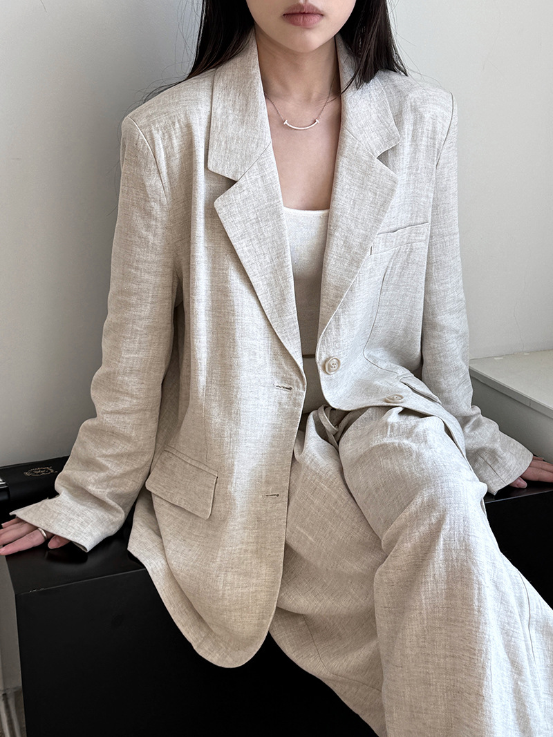 Linen Pant Wide - الخريف الراقية مادة الكتان السترة مجموعات