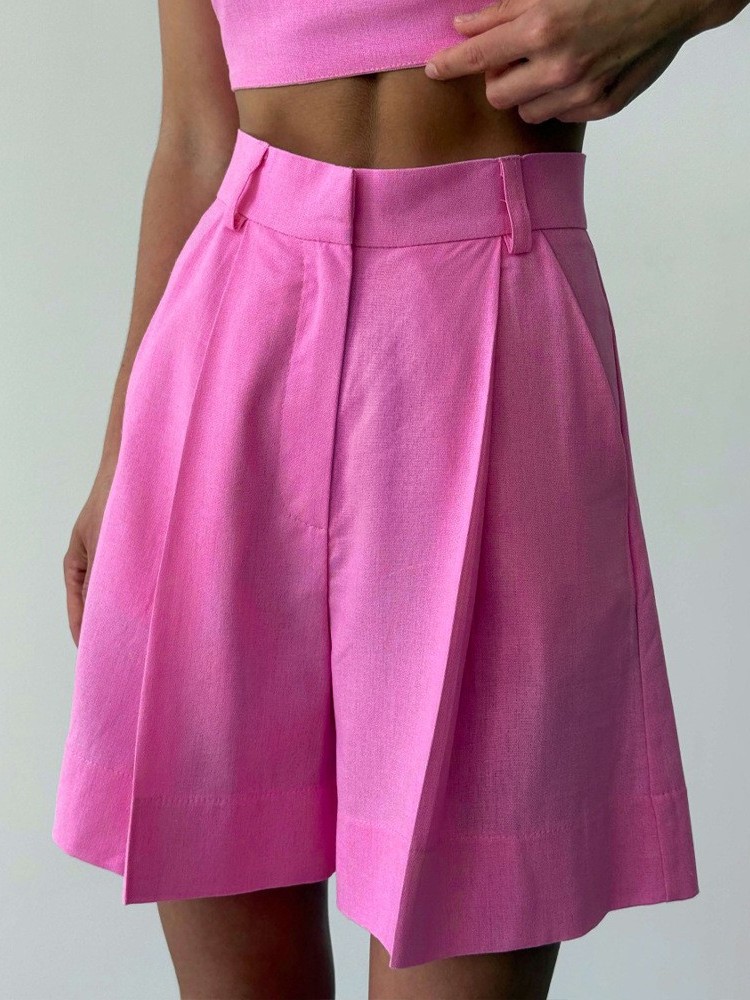 Linen Pant Wide - شورت كاجوال واسع الساق من الكتان،