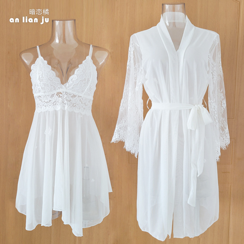 طقم ملابس نوم نسائي أبيض، فستا - مراجعة Kimono Sheer Floral وسعره