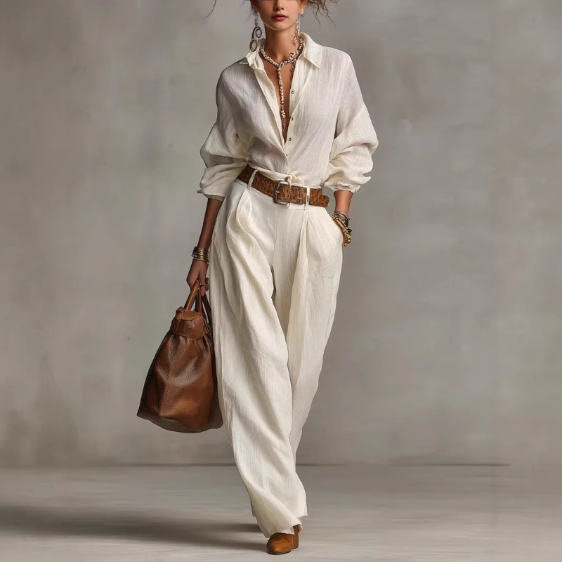 طقم بنطلون واسع الساق من القطن - مراجعة Linen Pant Wide وسعره