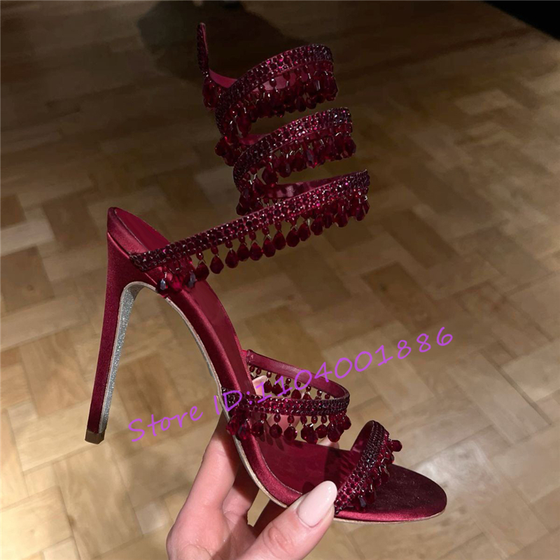 حجر الراين الأفعى شكل الكاحل S - مراجعة Sandal Strappy Heeled وسعره