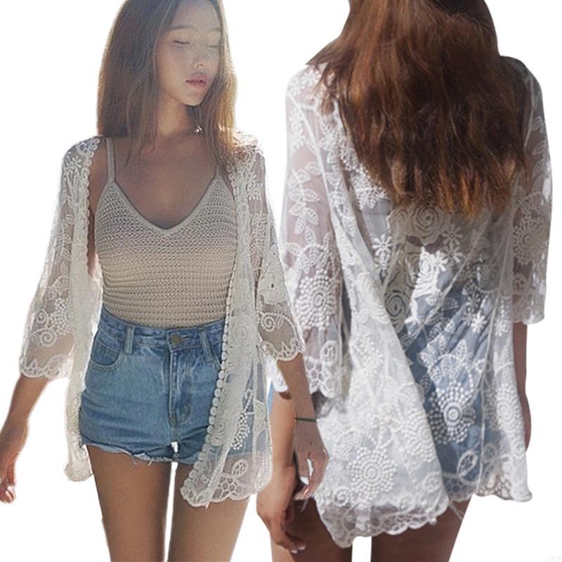 النساء الدانتيل المفتوح المفتو - مراجعة Kimono Sheer Floral وسعره