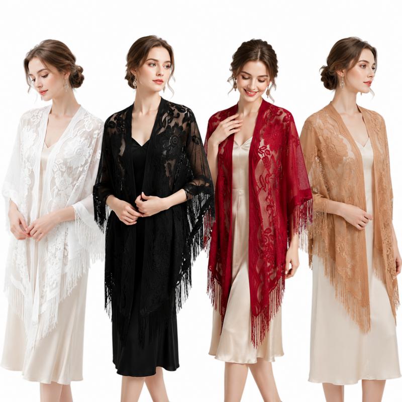 شال دانتيل مزهر للنساء مع تطري - مراجعة Kimono Sheer Floral وسعره