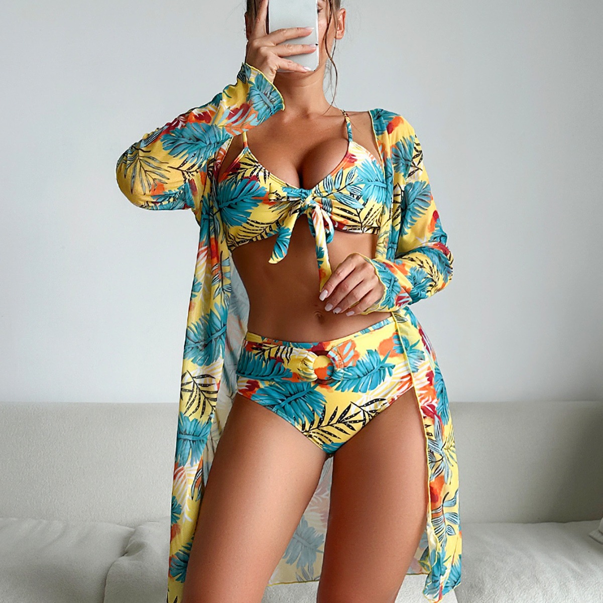 بدلة سباحة نسائية من 3 قطع مزي - مراجعة Kimono Sheer Floral وسعره