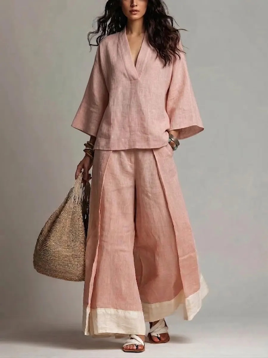 طقم نسائي صيفي من القطن والكتا - مراجعة Linen Pant Wide وسعره