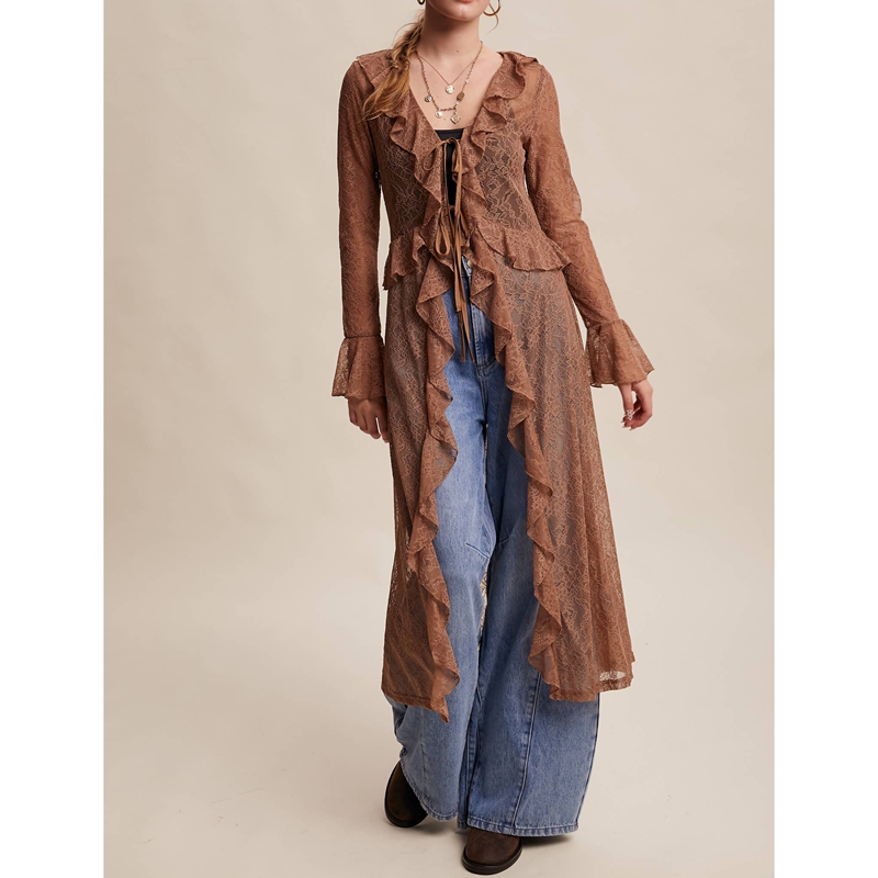 بلوزة نسائية طويلة من الدانتيل - مراجعة Kimono Sheer Floral وسعره