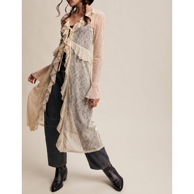 بلوزة نسائية طويلة من الدانتيل - مراجعة Kimono Sheer Floral وسعره