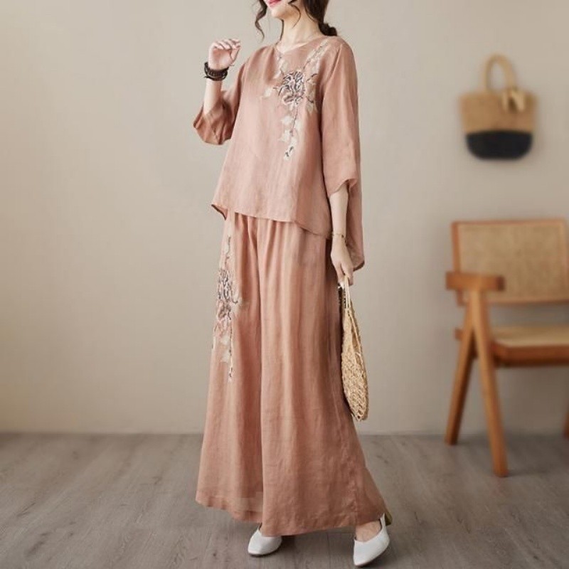 طقم من قطعتين من الكتان والقطن - مراجعة Linen Pant Wide وسعره