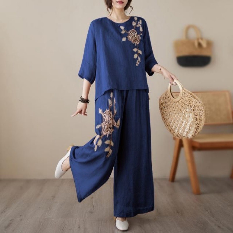 طقم من قطعتين من الكتان والقطن - مراجعة Linen Pant Wide وسعره