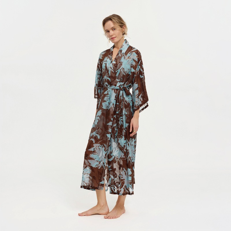 روب استحمام نسائي طويل من الشي - مراجعة Kimono Sheer Floral وسعره